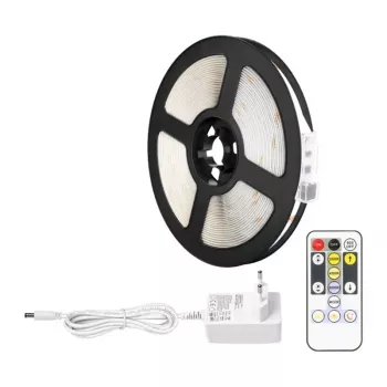 LEPRO PR410049-DWW-EU RGB LED juosta, 5 m, 150 LED, 24 klavišų IR nuotolinio valdymo pultas, reguliuojamas ryškumas, lipni juosta, 12V, vidaus patalpoms