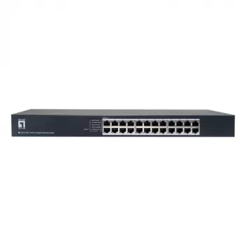 LevelOne GEU-2432 24 prievadų Gigabit Ethernet komutatorius, 4 režimų DIP jungiklis, 19 colių montavimas į stelažą, nevaldomas, metalinis korpusas