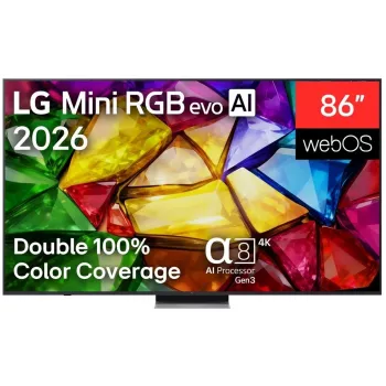 LG 86MRGB87B3B 86 colių 4K UHD Smart TV su Mini LED (Mini RGB) technologija, webOS 23, α7 AI procesoriumi 4K Gen6, juodos spalvos