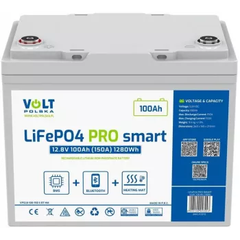 LiFePO4 akumuliatorius Volt Polska PRO SMART 12.8V 100 Ah (150A) BMS BLUETOOTH + ŠILDYMO PLOKŠTĖ