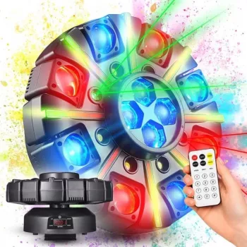 LIGHT4ME OCTOS Judantis daugiaefektis šviestuvas su RGBW LED, raudonu/žaliu lazeriu ir stroboskopu