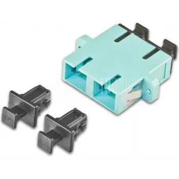 Lightwin LKUP DSC-DSC MM OM3 dvigubas SC optinis jungiklis, keraminė įvorė, metalinis korpusas, aqua, skydinis montavimas