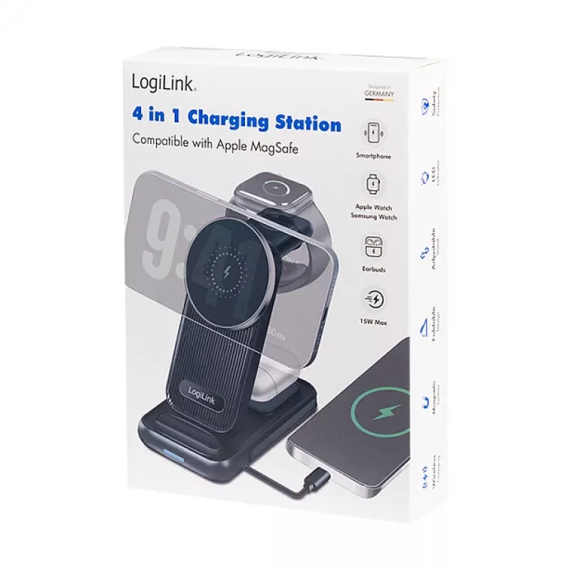 Logilink 4-in-1 belaidis stalo įkroviklis, 15W Qi įkrovimo stotelė (PA0292)