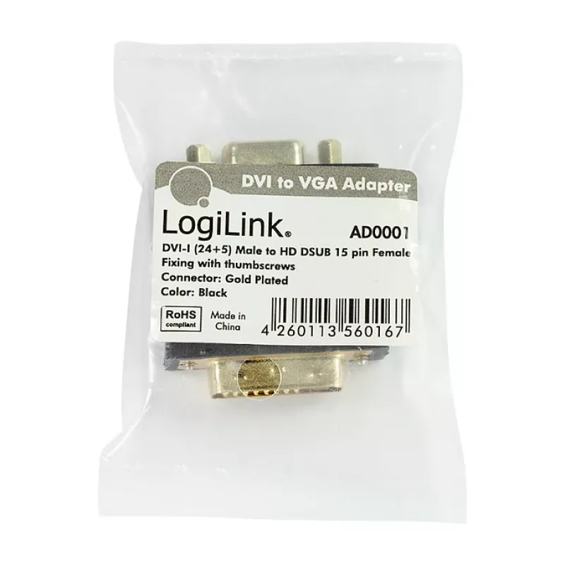 LogiLink AD0001 DVI-I į VGA adapteris, DVI-I kištukas į HD15 lizdą, 1080p, juodas