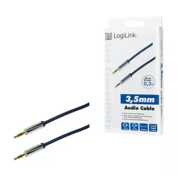 LogiLink CA10030 Premium 3.5mm TRS vyras į vyrą garso laidas, metalinės jungtys, mėlynas, 0,3 m