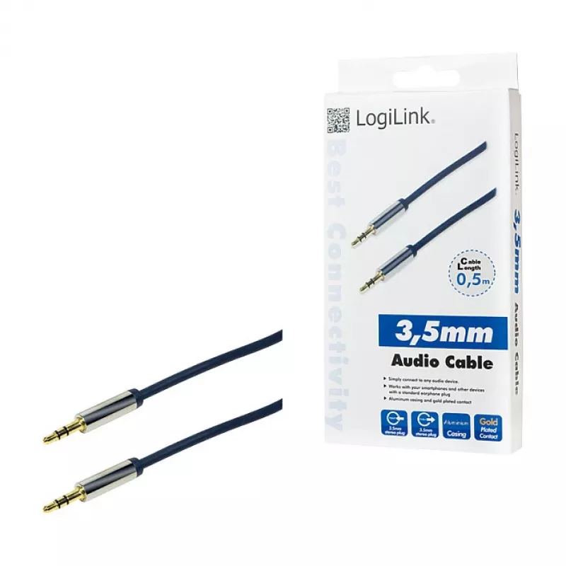 LogiLink CA10050 3,5 mm TRS stereo garso laidas, metaliniai lizdai, mėlynas, 0,5 m