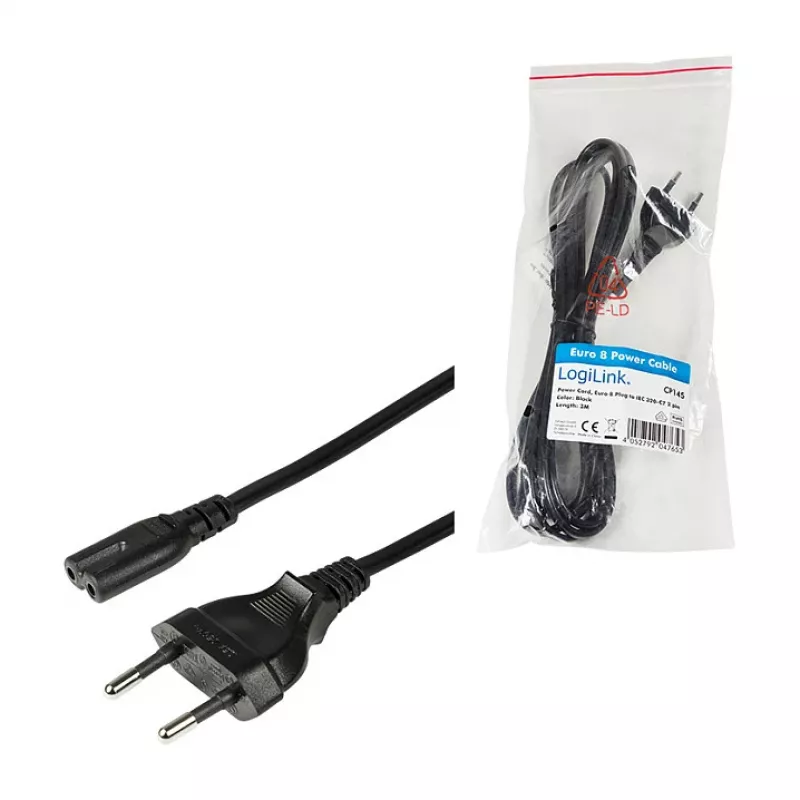 LogiLink CP145 maitinimo laidas nuo euro kištuko iki IEC C7, 1,8 m, juodas
