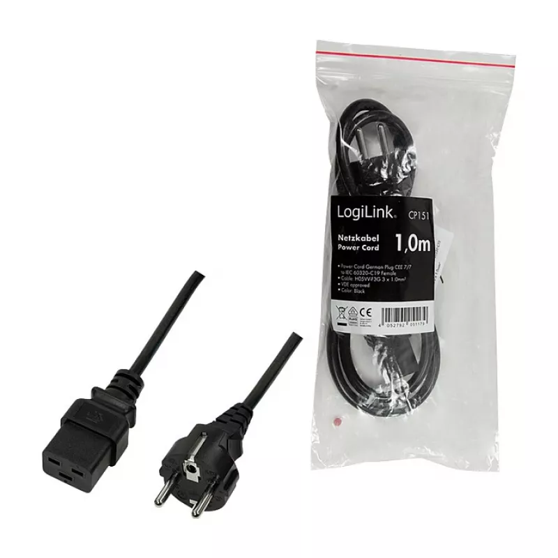 Logilink CP151 maitinimo laidas, CEE 7/7 – IEC C19, juodas, 1 m