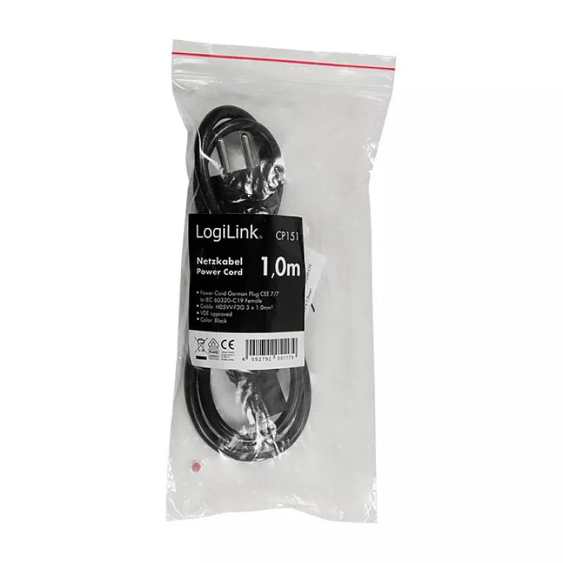 Logilink CP151 maitinimo laidas, CEE 7/7 – IEC C19, juodas, 1 m