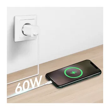 LogiLink CU0320 USB 2.0 Type-C laidas, USB-A į USB-C, 480 Mbps, 60W, pintas nailonas, baltas, 0,5 m