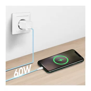 LogiLink CU0329 USB 2.0 Type-C laidas, A/M į C/M, 480 Mbps, 60W, nailoninis, mėlynas, 0,5 m