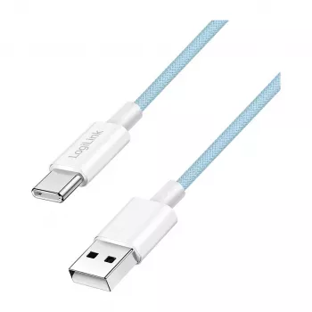 LogiLink CU0329 USB 2.0 Type-C laidas, A/M į C/M, 480 Mbps, 60W, nailoninis, mėlynas, 0,5 m
