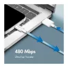 LogiLink CU0330 USB 2.0 Type-C laidas, USB-A kištukas į USB-C kištuką, 480 Mbps, 60W Power Delivery, nailono pynė, mėlynas, 1 m