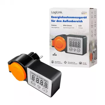 LogiLink EM0007 lauko energijos sąnaudų matuoklis, IP44 atsparus vandens purslams, 16A, 3680W, Schuko, LCD