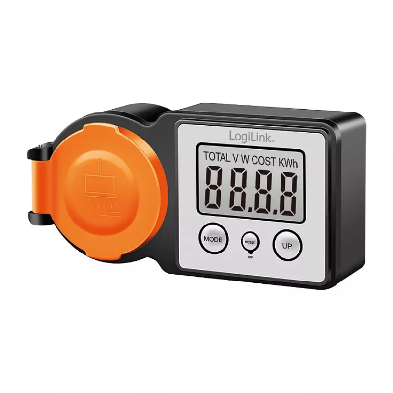 LogiLink EM0007 lauko energijos sąnaudų matuoklis, IP44 atsparus vandens purslams, 16A, 3680W, Schuko, LCD