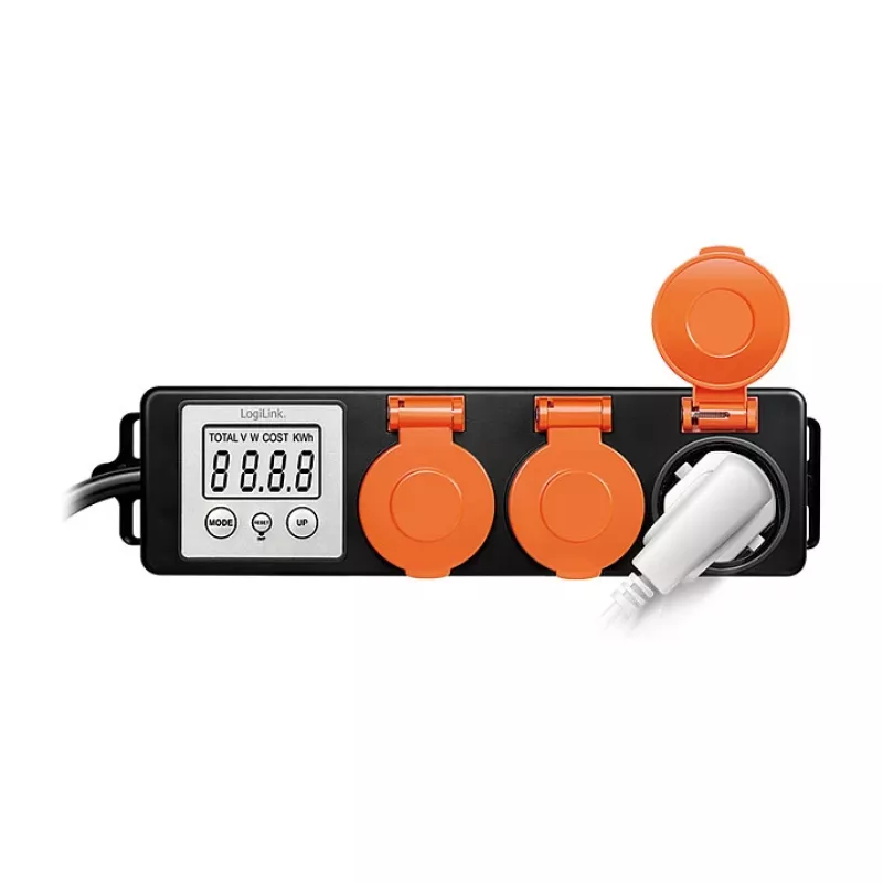 LogiLink energijos sąnaudų matuoklis su 3 lauko rozetėmis, IP44, Schuko, 3680 W
