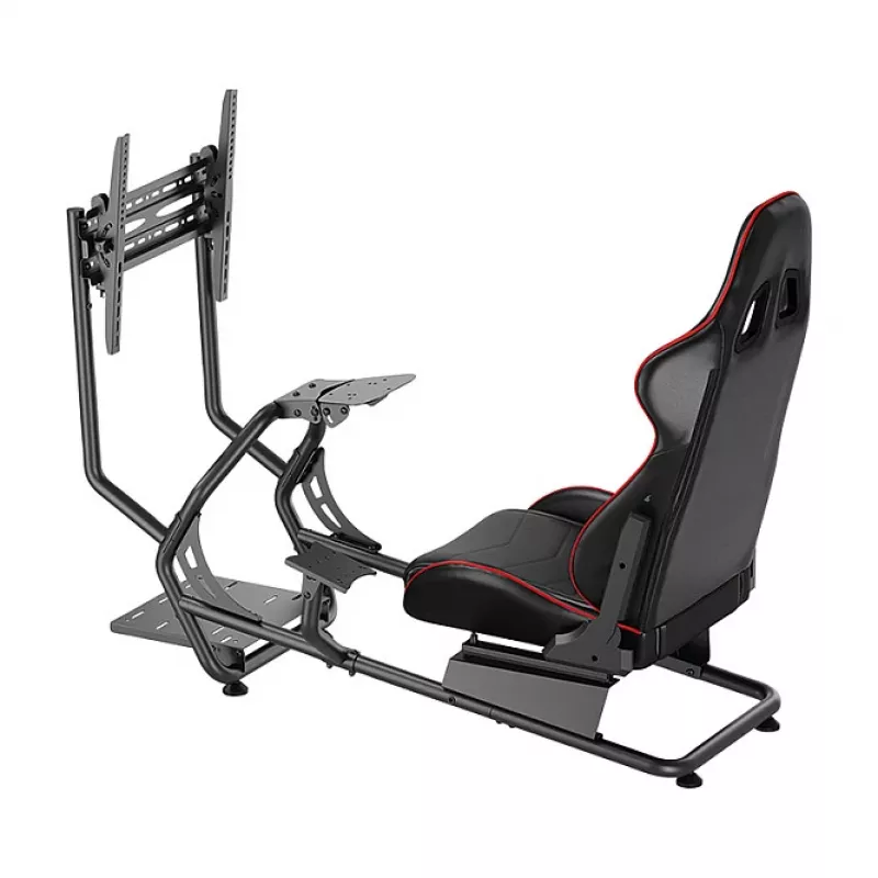 LOGILINK EO0065 Racing Simulator Cockpit su monitoriaus laikikliu, plieniniu rėmu, PVC odos sėdyne, iki 32 colių monitoriui, juodos spalvos