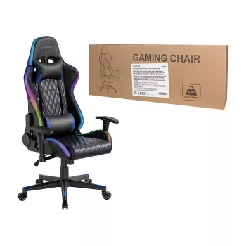 LogiLink EO0076 žaidimų kėdė su RGB apšvietimu ir juosmens atrama, juoda/mėlyna