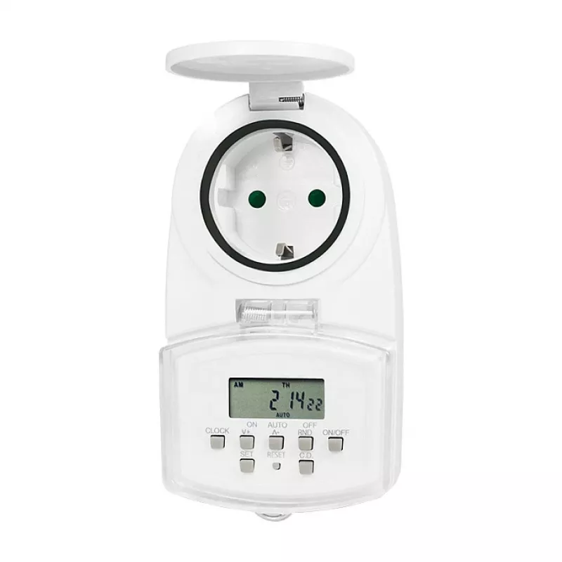 LOGILINK ET0008 lauko skaitmeninis laikmatis – IP44, 10 ON/OFF programų, 16A/3680W, Schuko (F tipas), juoda/pilka