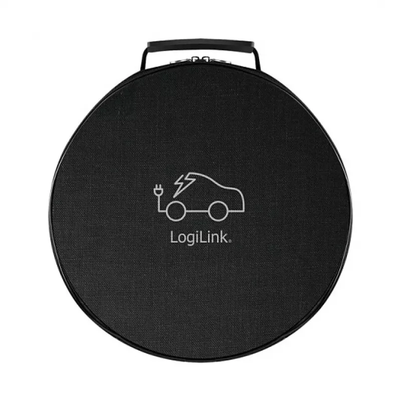 LogiLink EVC0128 Type 2 spiralinis EV įkrovimo kabelis, 11kW, trifazis, 20A, 5m, juodas su laikymo maišeliu
