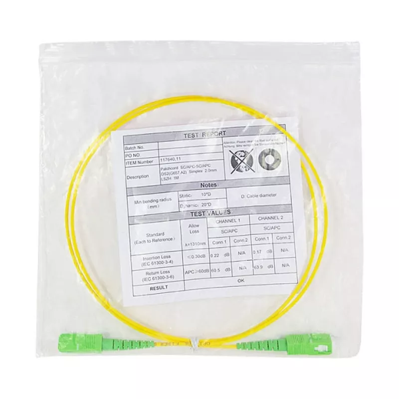 LogiLink šviesolaidinis jungiamasis laidas – Simplex, OS2 SM G.657.A2, SC/APC į SC/APC, 1 m, geltonas