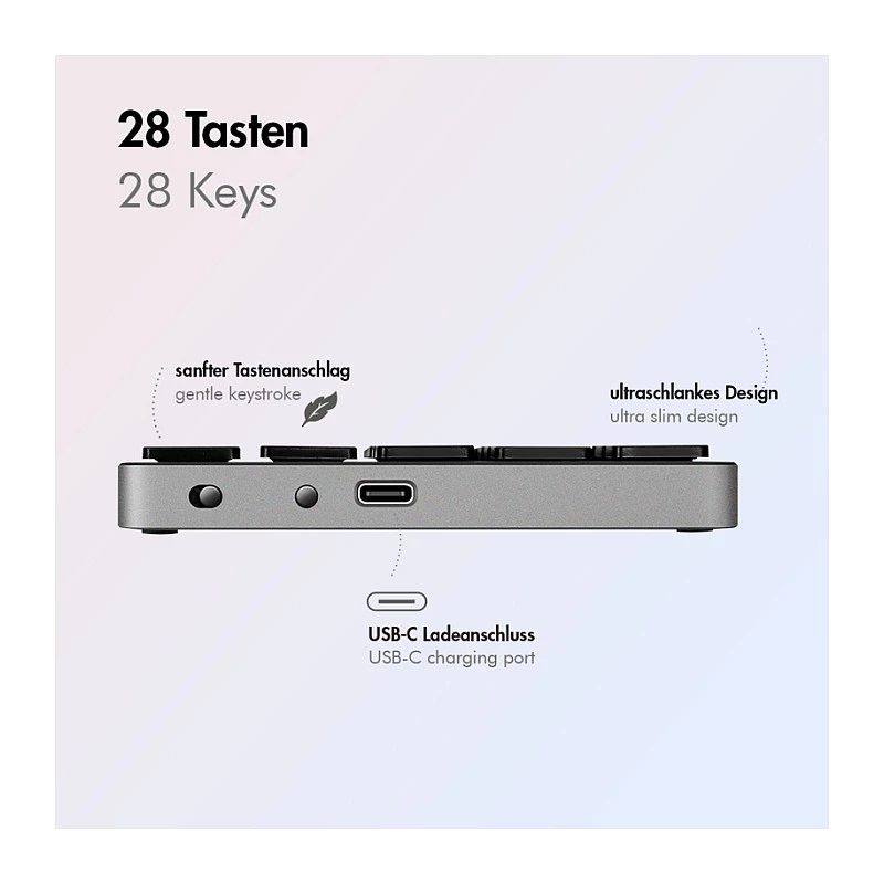 LogiLink ID0212 belaidis skaitmenų klaviatūros blokas, 28 klavišai, Bluetooth 5.0, Space Grey