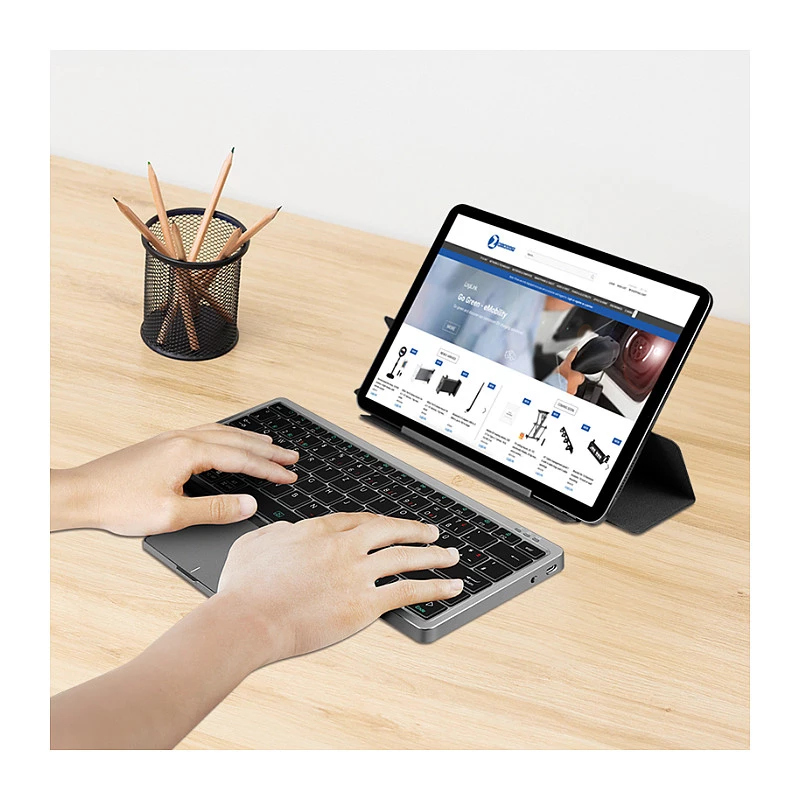 LOGILINK ID0214 belaidė klaviatūra su jutikliniu kilimėliu, Bluetooth 5.1, 3 kanalai, pilka