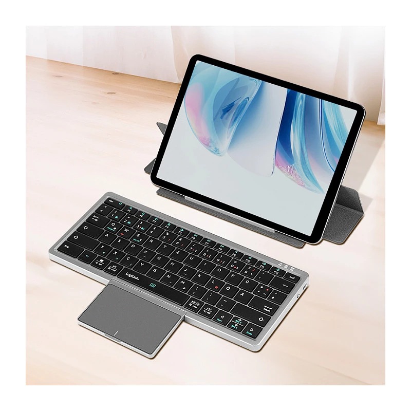 LOGILINK ID0214 belaidė klaviatūra su jutikliniu kilimėliu, Bluetooth 5.1, 3 kanalai, pilka