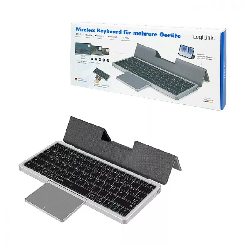 LOGILINK ID0214 belaidė klaviatūra su jutikliniu kilimėliu, Bluetooth 5.1, 3 kanalai, pilka