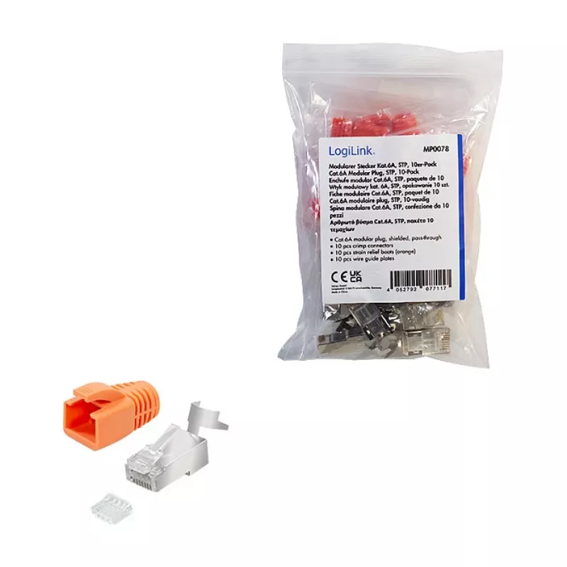 LogiLink Modular Plug RJ45 Cat.6A STP Pass Through, 10 vnt.