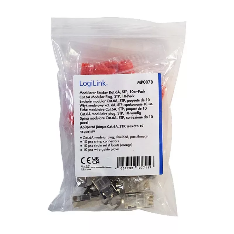 LogiLink Modular Plug RJ45 Cat.6A STP Pass Through, 10 vnt.