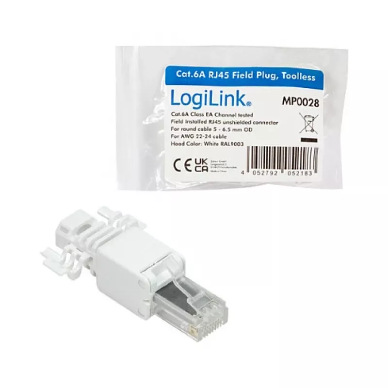 LogiLink modulinis kištukas RJ45 Cat.6A, UTP, be įrankių, baltas