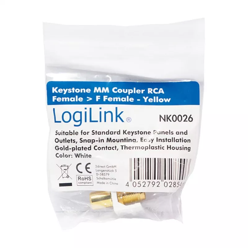 LogiLink NK0026 Keystone RCA Moteriškas į F Moteriškas Jungties Modulis, Geltonas