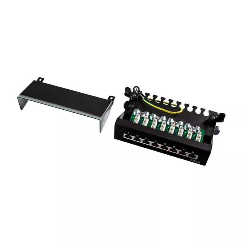 LogiLink NP0017B Patch Panel – 8 prievadų Cat6 STP, montuojamas prie sienos arba po stalu, juodos spalvos