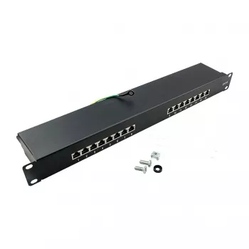 LOGILINK NP0057 Cat6 STP Patch Panel, 19 inch 1U 16-Port, RJ45/LSA IDC, Black EconLine