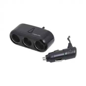 LogiLink PA0038 3 prievadų automobilinis įkroviklio skirstytuvas su USB prievadu – 12V/5V galios skirstytuvas cigarečių degiklio lizdui, juodas