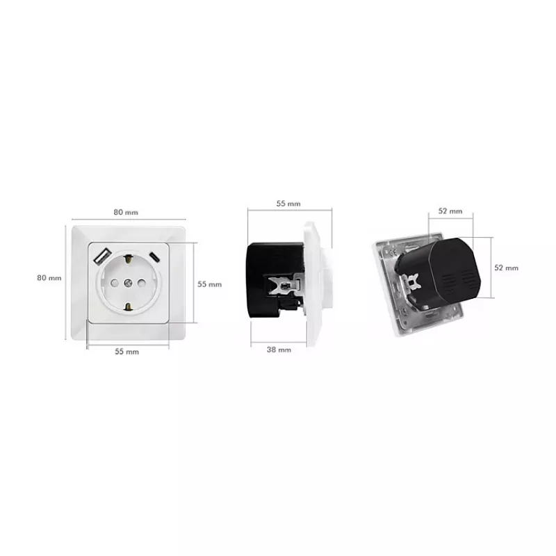 LOGILINK PA0253 Sieninis lizdas su 1 Schuko kištukiniu lizdu, 1 USB-A ir 1 USB-C įkrovimo prievadu, 3,1 A, baltas