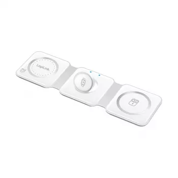 LOGILINK PA0344 Magnetinis belaidis 3-in-1 įkroviklis Apple įrenginiams, baltas, sulankstomas, MagSafe, 15W
