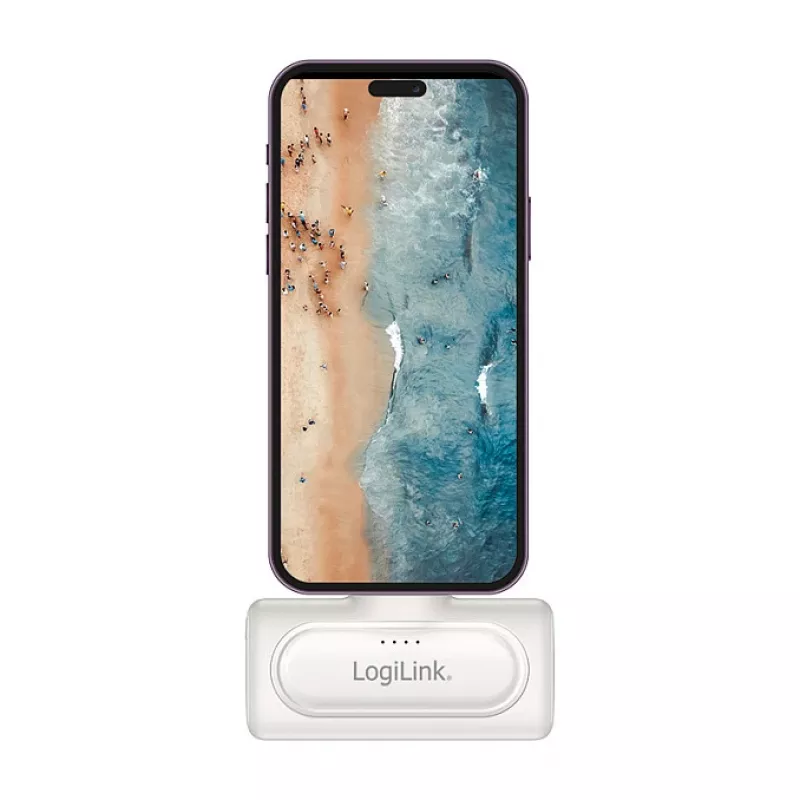 LogiLink PA0349W mobilusis maitinimo bankas, 5000 mAh, LiPo, įmontuotas sulankstomas USB-C kištukas ir USB-C prievadas, baltas