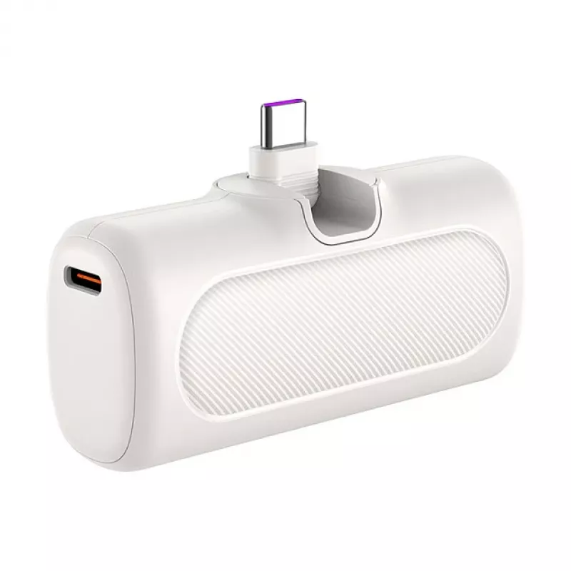 LogiLink PA0349W mobilusis maitinimo bankas, 5000 mAh, LiPo, įmontuotas sulankstomas USB-C kištukas ir USB-C prievadas, baltas