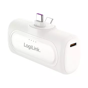 LogiLink PA0349W mobilusis maitinimo bankas, 5000 mAh, LiPo, įmontuotas sulankstomas USB-C kištukas ir USB-C prievadas, baltas