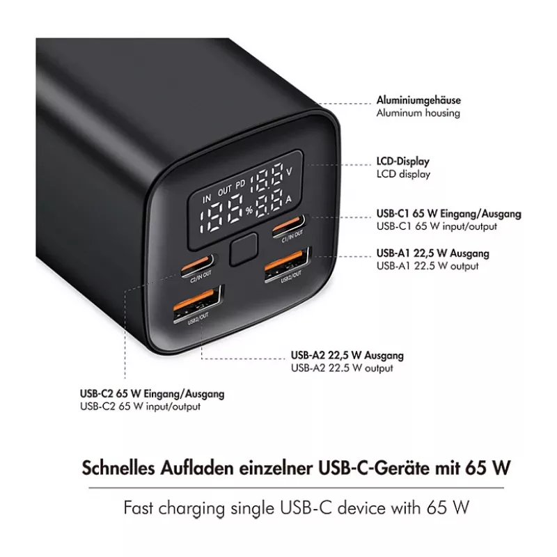 Logilink PA0350 Mobile Power Bank, 20,000 mAh, 65W PD & QC 3.0, juoda