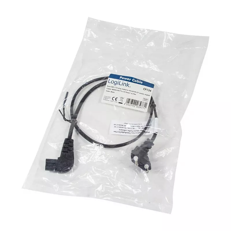 LogiLink maitinimo laidas Europlug CEE 7/16 – IEC C7, 0,75 m, juodas