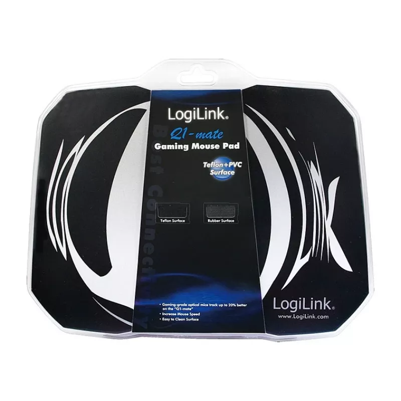 LogiLink Q1 Mate Gaming Mouse Pad XL – mikroaustinio audinio paviršius, neslystanti guminė bazė, susiūti kraštai, juodas stalo kilimėlis