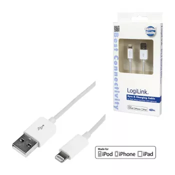 Logilink UA0199 Lightning laidas, MFi sertifikuotas, USB-A į Lightning 8-pin, baltas, 1 m (greitas įkrovimas ir sinchronizavimas)