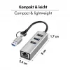 Logilink UA0440 USB 3.2 Gen 1 3-Port Hub su Gigabit Ethernet adapteriu, USB-C ir USB-A jungtimi, aliuminio korpusas