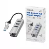 Logilink UA0440 USB 3.2 Gen 1 3-Port Hub su Gigabit Ethernet adapteriu, USB-C ir USB-A jungtimi, aliuminio korpusas