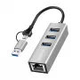 Logilink UA0440 USB 3.2 Gen 1 3-Port Hub su Gigabit Ethernet adapteriu, USB-C ir USB-A jungtimi, aliuminio korpusas