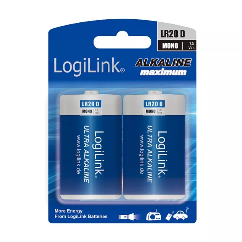 LogiLink Ultra Power šarminė D baterija LR20, 2 vnt. lizdinėje pakuotėje