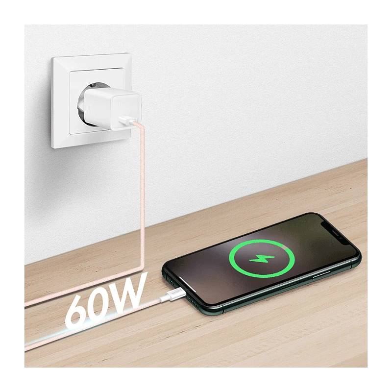 LogiLink USB 2.0 Type-C laidas, A/M į C/M, 480 Mbps, 60W, nailoninis, rožinis, 0,5 m